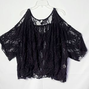 Free People sheer lace cold shoulder blouse sz L